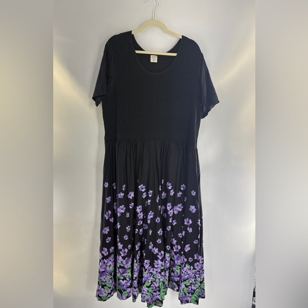 BLAIR Women's X-Large Short Sleeve Dress Black And Purple Floral